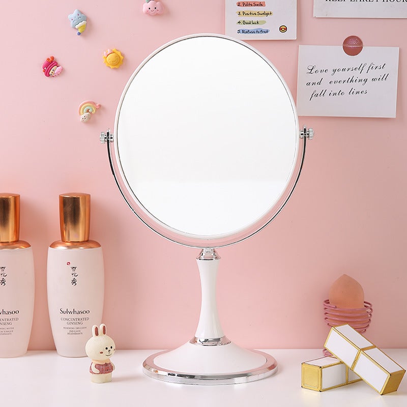 White round desktop large dressing table mirror simple bedroom gift for girlfriend ins style double-sided makeup mirror(8-inch oval) - Image 1