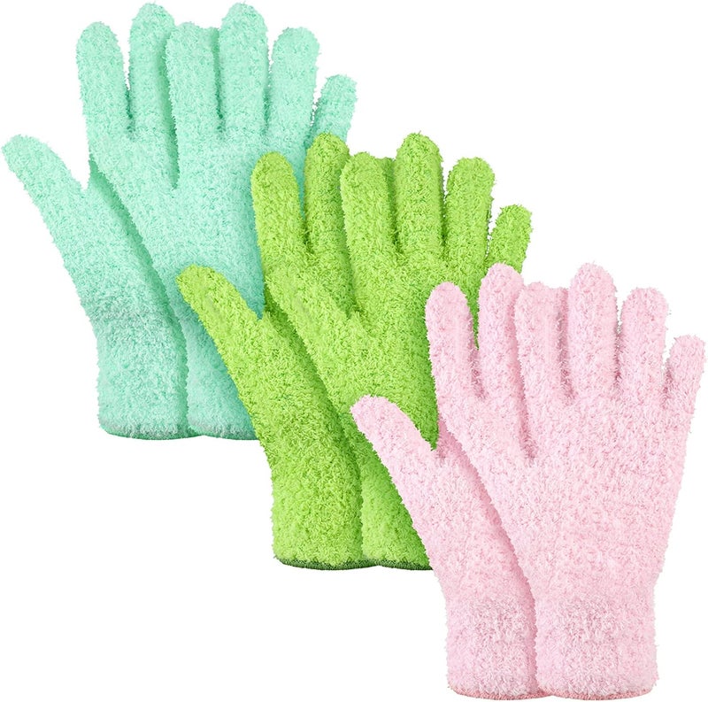 Patelai 3 Pairs Microfiber Plant Dusting Gloves - Leaf Cleaning Gloves for Indoor Plants, Blinds, Furniture (Green, Yellow, Blue, Pink) - Image 1