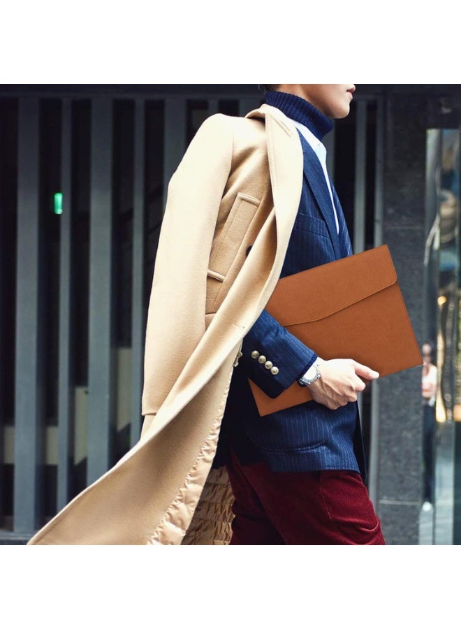 File Folder, PU Leather A4 Document Holder File Organizer Filing Envelope Portfolio Case Tablet Sleeve with Magnetic Snap Closure for Home School Office Stationery Brown - Image 3