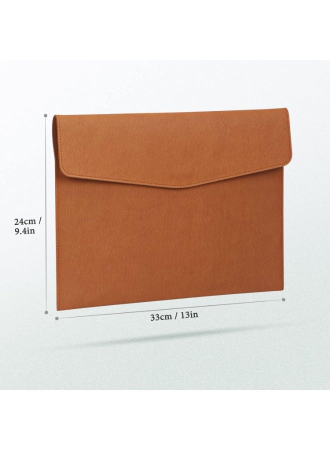 File Folder, PU Leather A4 Document Holder File Organizer Filing Envelope Portfolio Case Tablet Sleeve with Magnetic Snap Closure for Home School Office Stationery Brown - Image 2