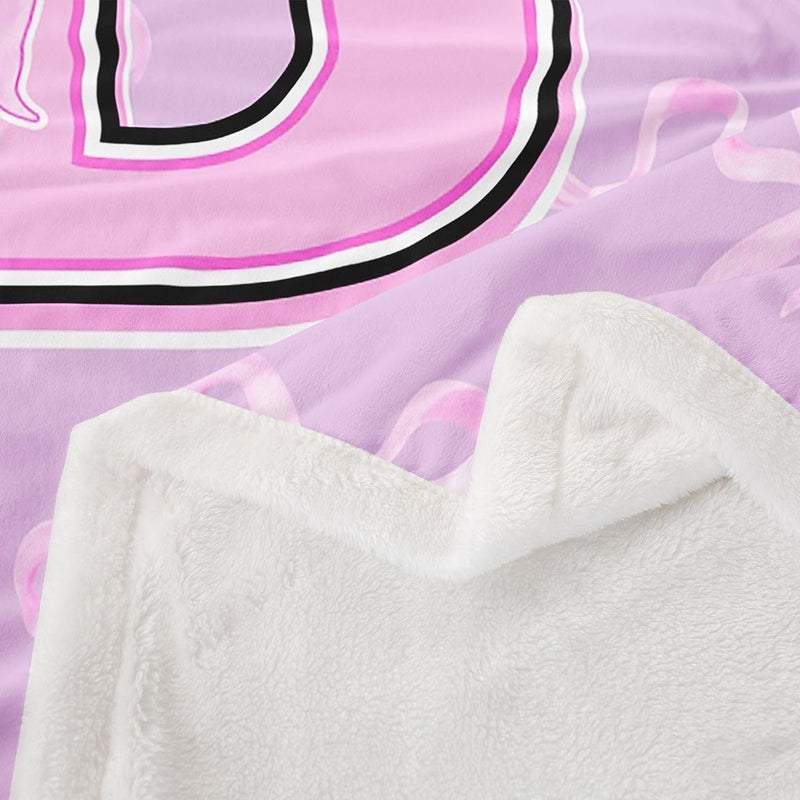Erosebridal Purple Pink Bow Fuzzy Plush Throw Preppy Ribbon Bow Fleece Blanket Coquette Initial B Sherpa Blanket for Kids Girls Boys Adults Love Hearts Aesthetic Decor for Bed Couch Twin Size - Image 3