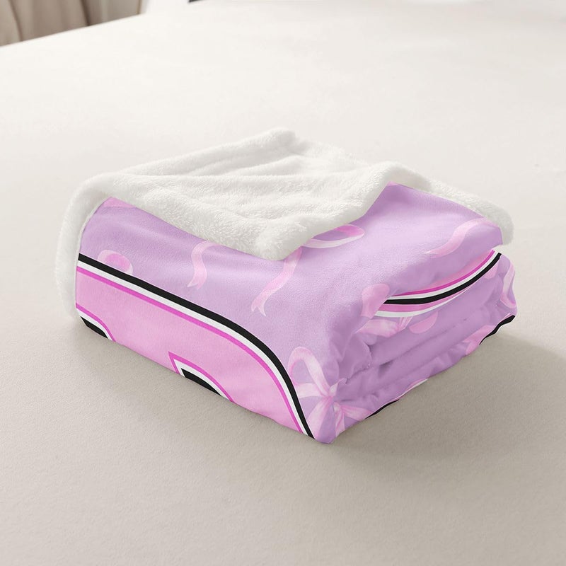 Erosebridal Purple Pink Bow Fuzzy Plush Throw Preppy Ribbon Bow Fleece Blanket Coquette Initial B Sherpa Blanket for Kids Girls Boys Adults Love Hearts Aesthetic Decor for Bed Couch Twin Size - Image 4