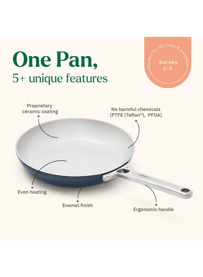 Ember Cookware مقلاة إمبر كوكوير أركيلا سيراميك غير لاصقة 24 سم | مقبض من الفولاذ المقاوم للصدأ | 1x ملعقة مسطحة | آمنة للاستخدام مع الحث | مقلاة غير سامة | خالية من PFAS و PTFE | سلسلة كابري | زرقاء - Image 2