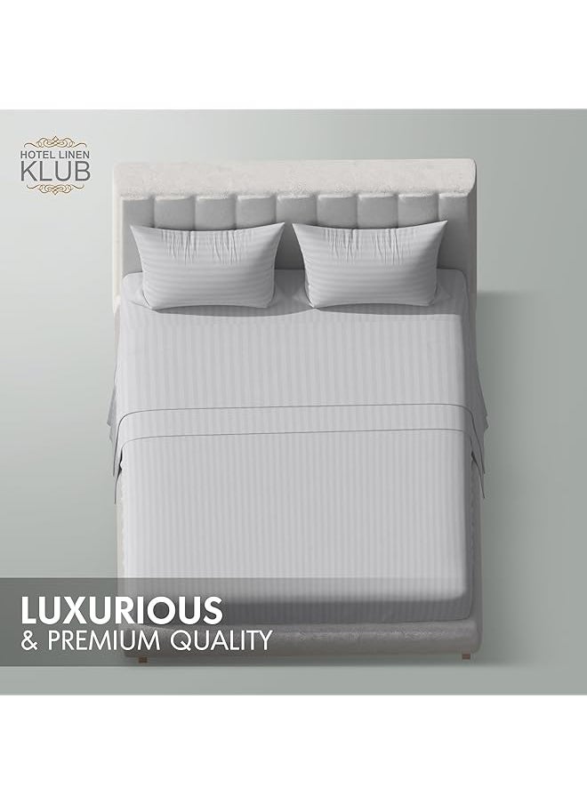 Hotel Linen Klub Striped Microfiber Fitted Sheet Size: Super King 200 X 200 Cm Ultrasoft Plush Fabric Premium Durable Quality And Deep Pockets For A Perfect Fit Light Gray  - Image 3