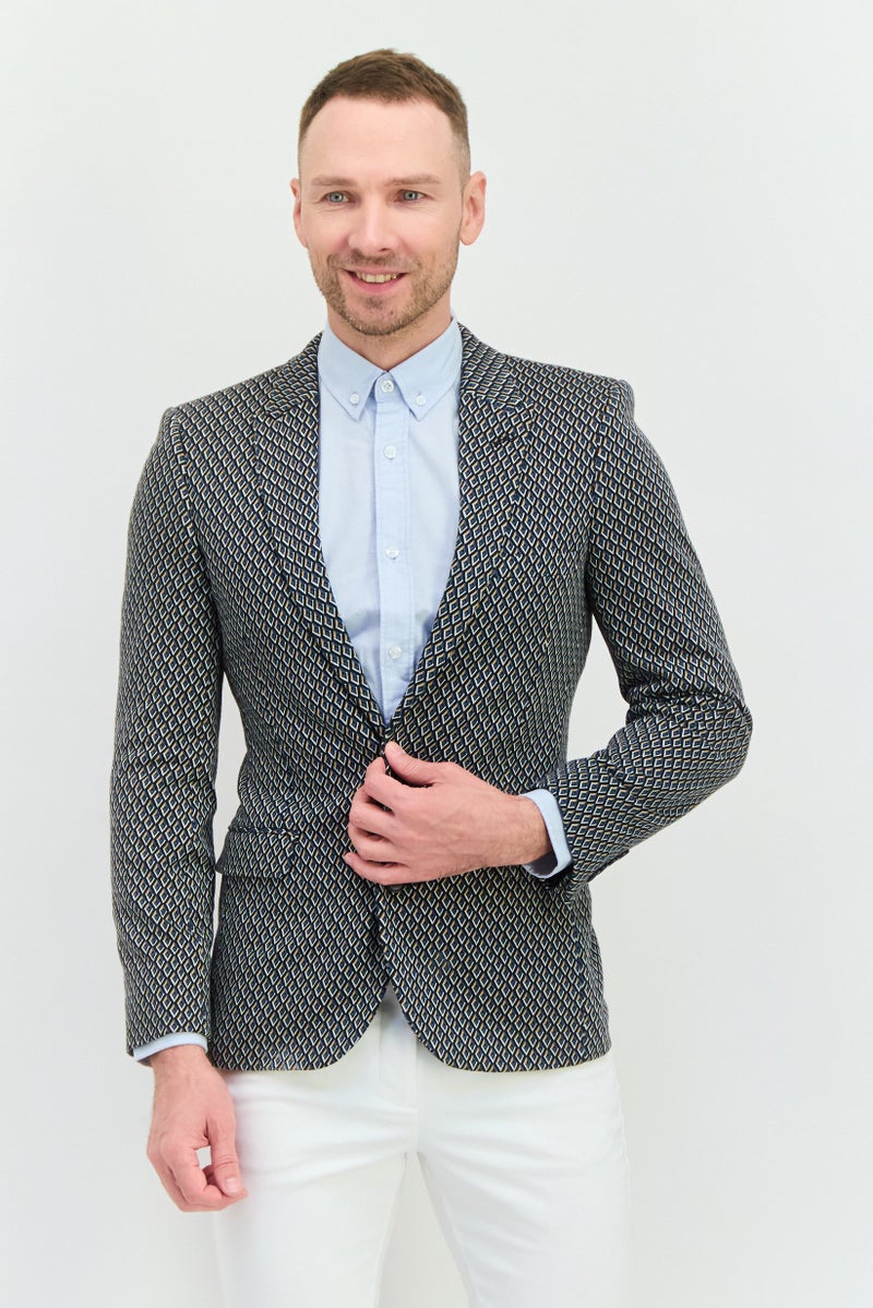 Asos Design Men Regular Fit Diamond Pattern Semi-Formal Blazer, Multicolor - Image 1