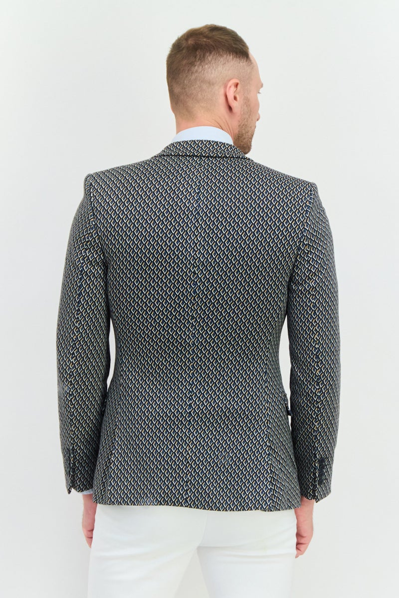 Asos Design Men Regular Fit Diamond Pattern Semi-Formal Blazer, Multicolor - Image 3