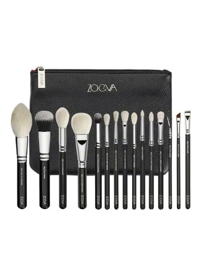 Zoeva 15-Piece Eyes Makeup Brush Set Black/Silver/White - Image 1