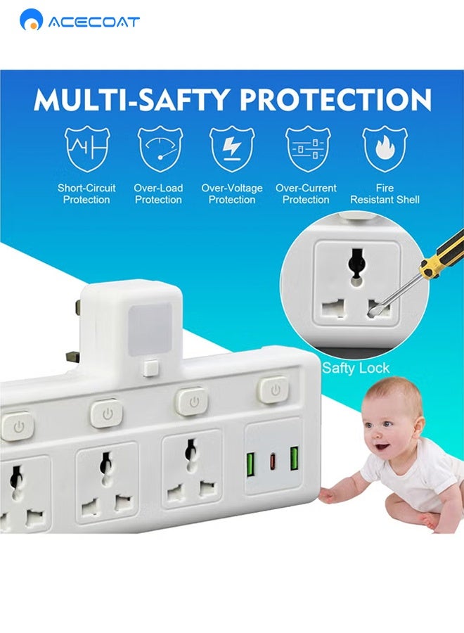 ايسكوت مقبس تمديد متعدد المقابس مع 3 موسعات USB على الحائط مع 3 منافذ ومحول منفذ موسع الطاقة الكهربائية للمنزل والمكتب والمطبخ باللون الأبيض - Image 5