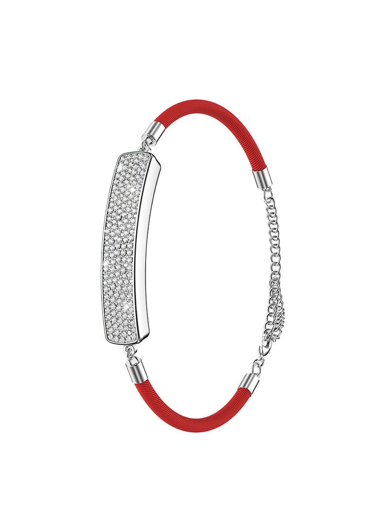 SKT Shiketro B5 Smart Bracelet, Integrates Heart Rate, Blood Oxygen, Sleep Monitoring, Photo Capture, and Pedometer Functions (silver Diamond, Red Strap) - Image 1