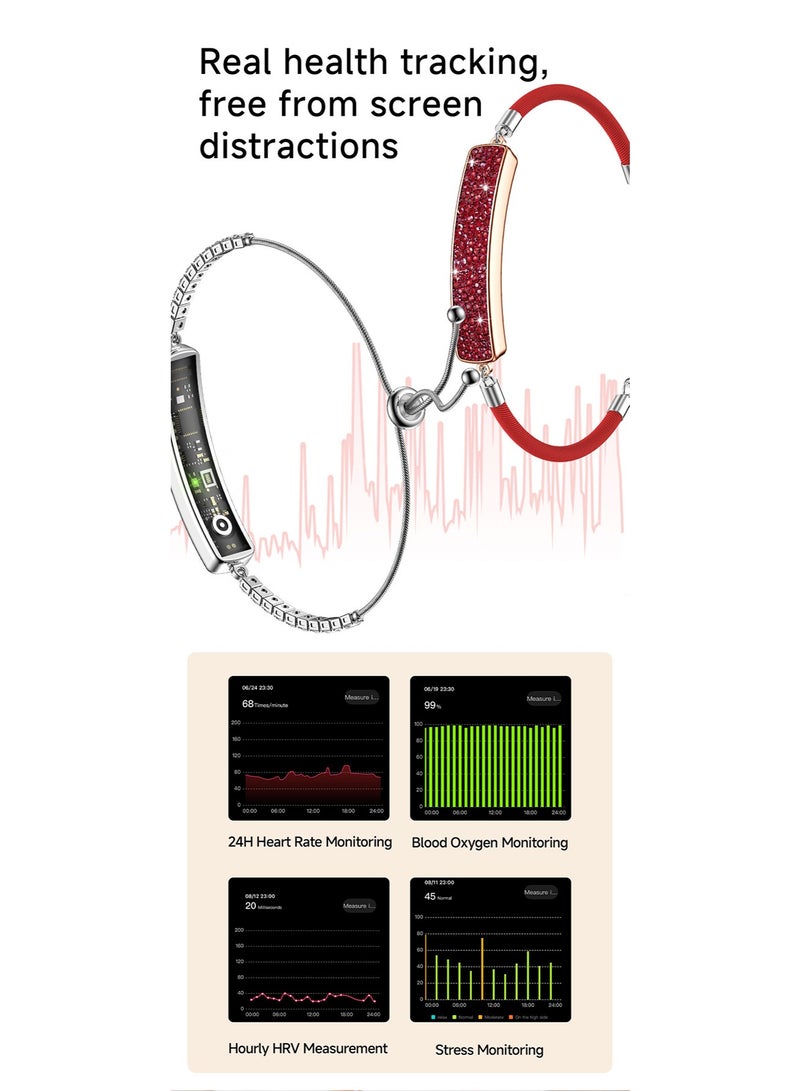 SKT Shiketro B5 Smart Bracelet, Integrates Heart Rate, Blood Oxygen, Sleep Monitoring, Photo Capture, and Pedometer Functions (silver Diamond, Red Strap) - Image 3