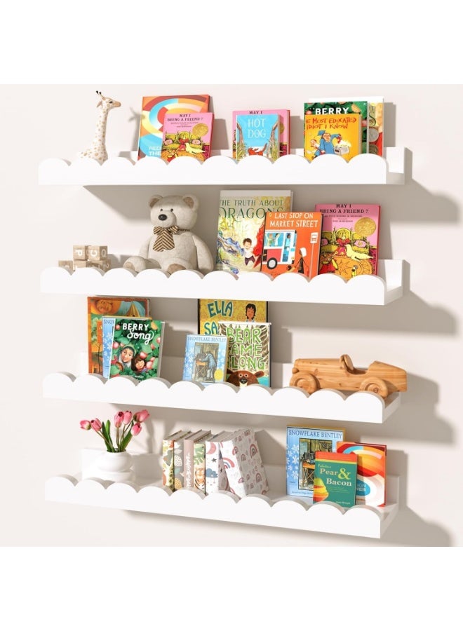 يلا جوي أرفف كتب، 4 أرفف عائمة بيضاء للأطفال، ديكور الحائط والتخزين، أرفف مزخرفة، أرفف كتب حائطية لغرفة نوم الأطفال، غرفة الأطفال الصغار، غرفة الرضع، ديكور غرفة الحضانة (40 سم) - Image 1
