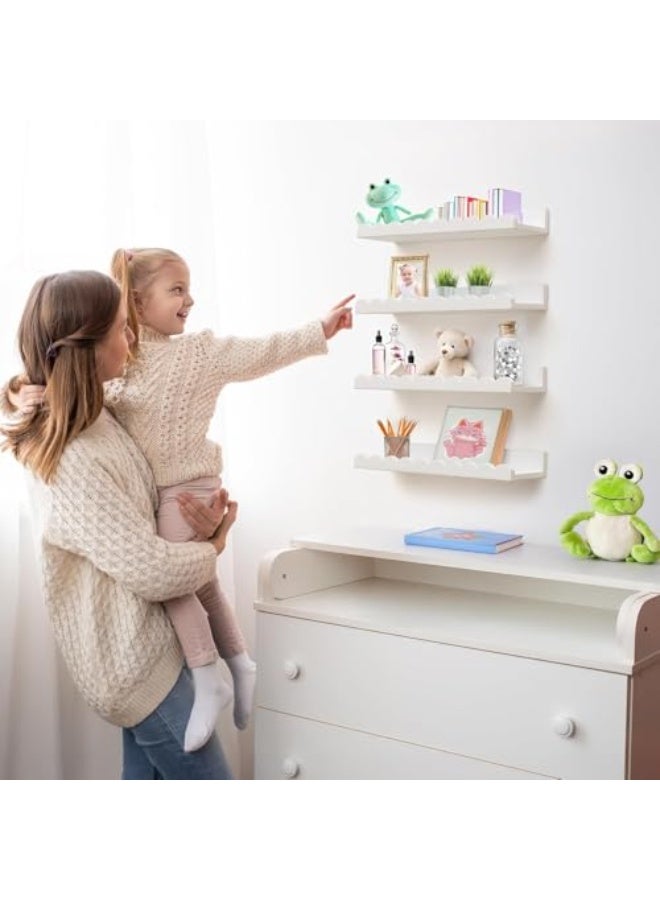 يلا جوي أرفف كتب، 4 أرفف عائمة بيضاء للأطفال، ديكور الحائط والتخزين، أرفف مزخرفة، أرفف كتب حائطية لغرفة نوم الأطفال، غرفة الأطفال الصغار، غرفة الرضع، ديكور غرفة الحضانة (40 سم) - Image 2