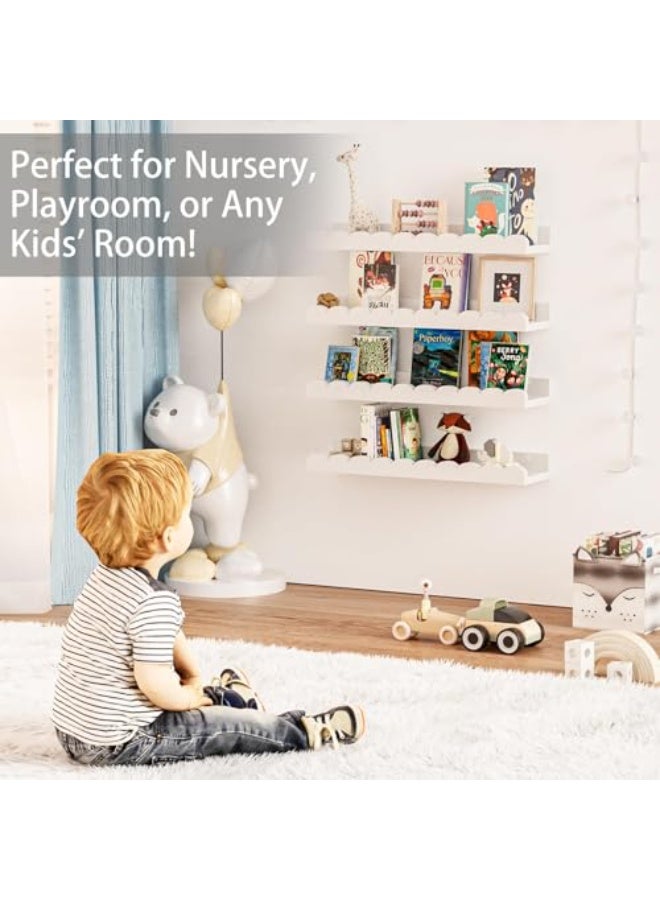 يلا جوي أرفف كتب، 4 أرفف عائمة بيضاء للأطفال، ديكور الحائط والتخزين، أرفف مزخرفة، أرفف كتب حائطية لغرفة نوم الأطفال، غرفة الأطفال الصغار، غرفة الرضع، ديكور غرفة الحضانة (40 سم) - Image 3