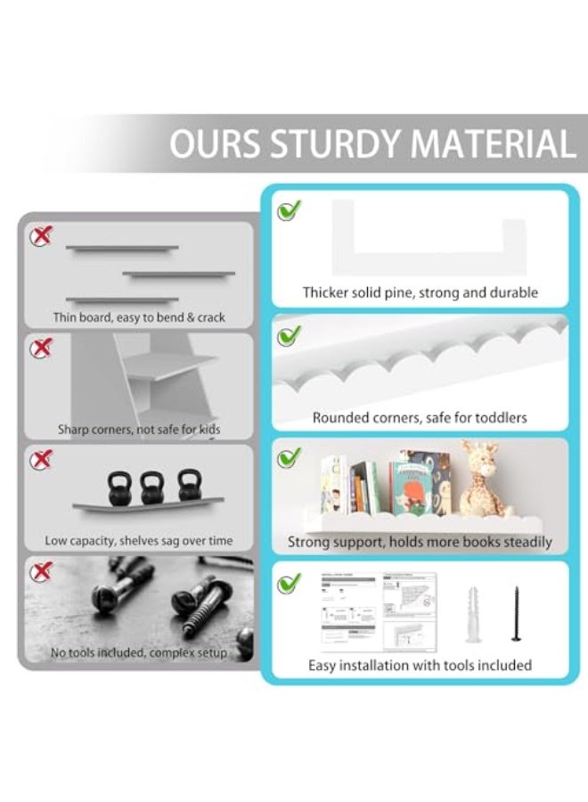 يلا جوي أرفف كتب، 4 أرفف عائمة بيضاء للأطفال، ديكور الحائط والتخزين، أرفف مزخرفة، أرفف كتب حائطية لغرفة نوم الأطفال، غرفة الأطفال الصغار، غرفة الرضع، ديكور غرفة الحضانة (40 سم) - Image 5