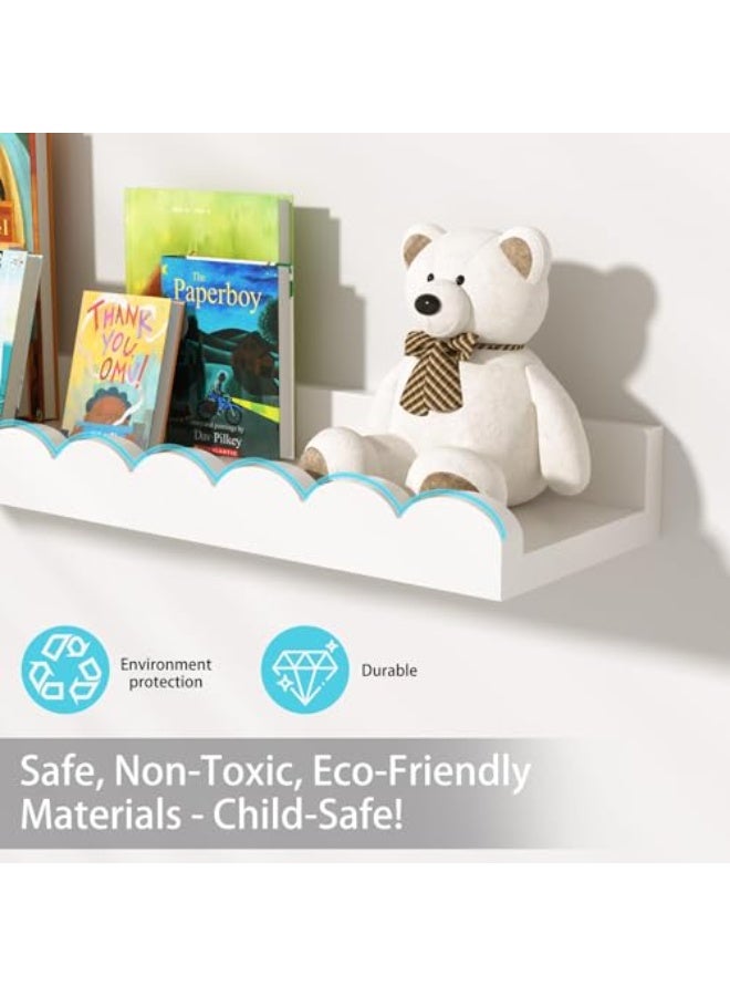 يلا جوي أرفف كتب، 4 أرفف عائمة بيضاء للأطفال، ديكور الحائط والتخزين، أرفف مزخرفة، أرفف كتب حائطية لغرفة نوم الأطفال، غرفة الأطفال الصغار، غرفة الرضع، ديكور غرفة الحضانة (40 سم) - Image 4