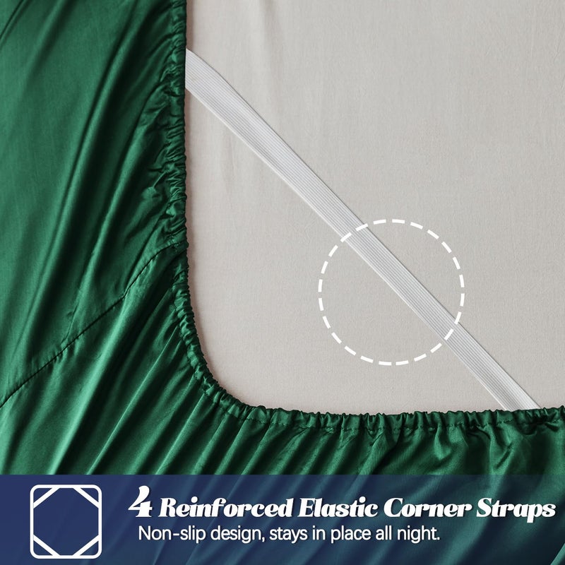 MR&HM MR&HM Satin Fitted Sheet California King Size  Silky Bottom Sheet with Elastic Corner Straps  Deep Pocket up to 15 Inch  No More Slipping Off for Mattress - 1 Fitted Sheet Only (Dark Green)  - Image 3