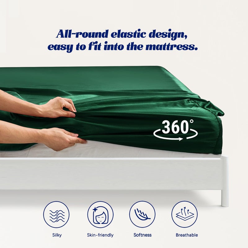 MR&HM MR&HM Satin Fitted Sheet California King Size  Silky Bottom Sheet with Elastic Corner Straps  Deep Pocket up to 15 Inch  No More Slipping Off for Mattress - 1 Fitted Sheet Only (Dark Green)  - Image 5