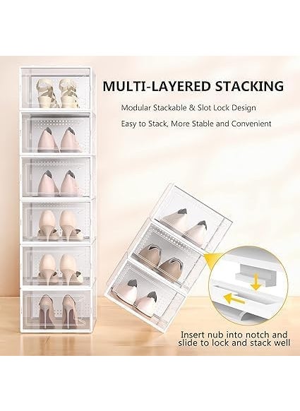 EXOMOON - EXOMOON 12 Pack X Large Shoe Organizer Storage Boxes for Closet Modular Space Saving Shoe Boxes Clear Plastic Stackable Sneaker Containers Display Case with Lids White - Image 1