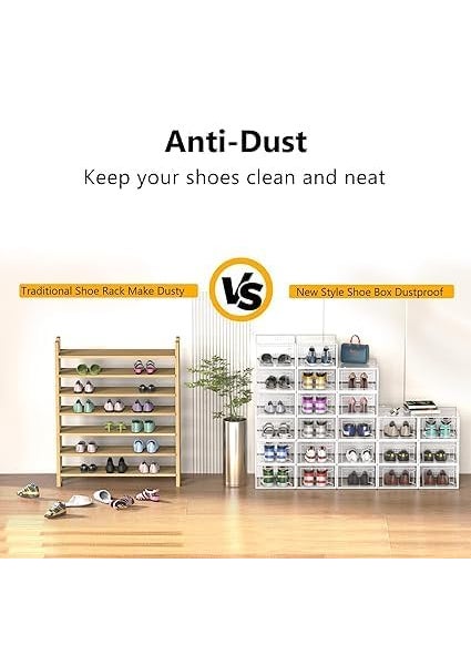 EXOMOON - EXOMOON 12 Pack X Large Shoe Organizer Storage Boxes for Closet Modular Space Saving Shoe Boxes Clear Plastic Stackable Sneaker Containers Display Case with Lids White - Image 1