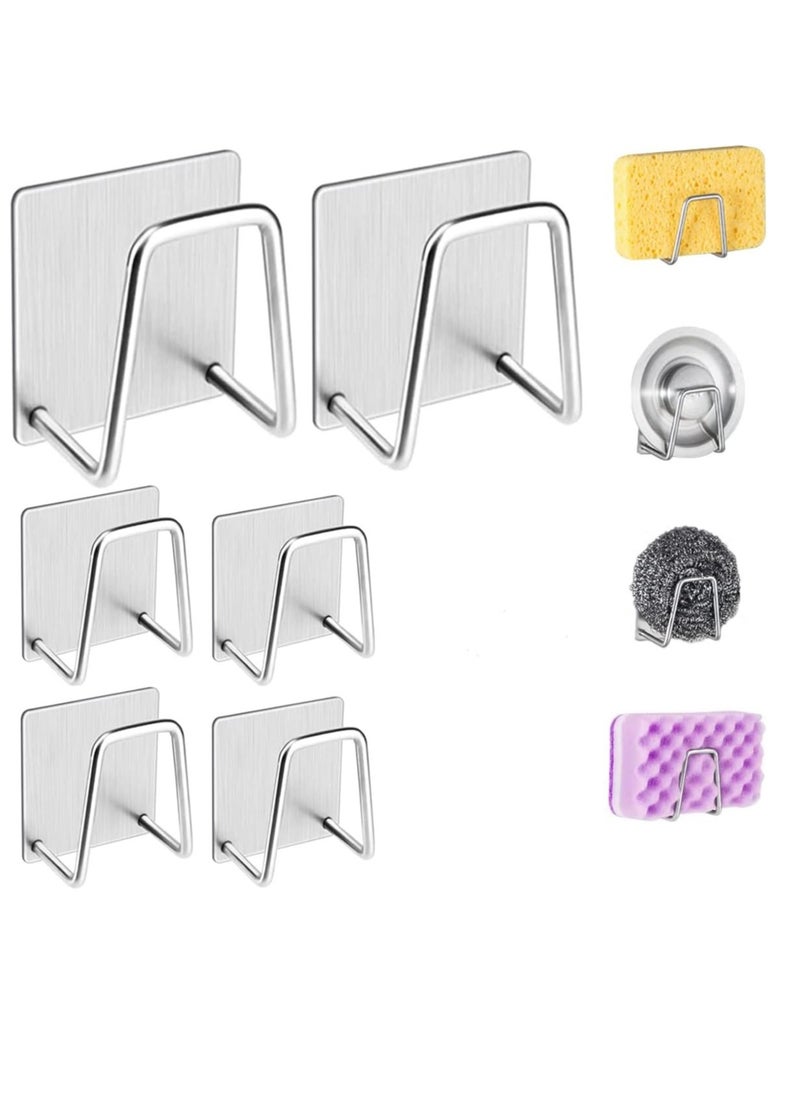 Mmmon - 6Pcs Premium Sink Sponge Holder for Kitchen Sink Caddy Brush,SUS304 Stainless Steel Waterproof Rustproof Quick Drying Self Adhesive - Image 1