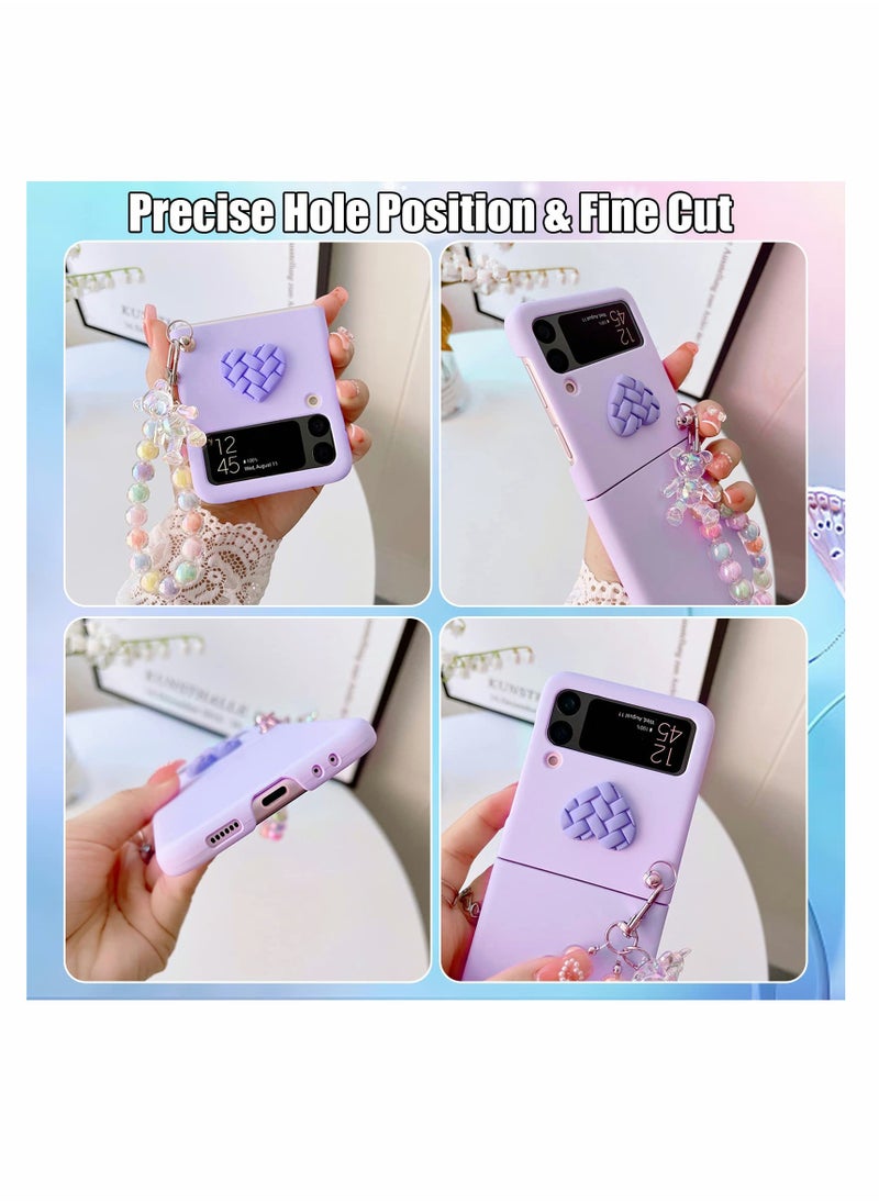 KASTWAVE - Case for Samsung Z Flip 4 with Strap, Case with Wrist Strap, Fit for Hard PC Z Flip 4 Phone Case with Heart Bear Anti-Scratch Anti-Fingerprint Protective Case for Samsung Galaxy Z Flip 4 - Pink - Image 1