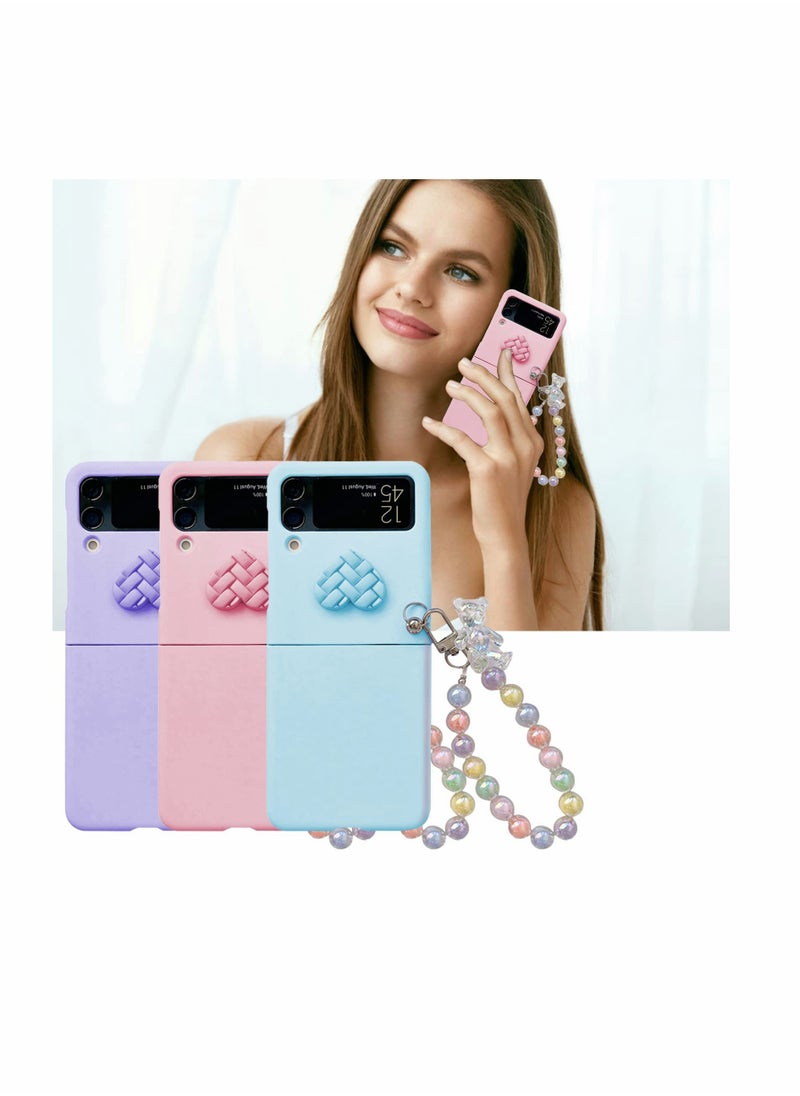 KASTWAVE - Case for Samsung Z Flip 4 with Strap, Case with Wrist Strap, Fit for Hard PC Z Flip 4 Phone Case with Heart Bear Anti-Scratch Anti-Fingerprint Protective Case for Samsung Galaxy Z Flip 4 - Pink - Image 1