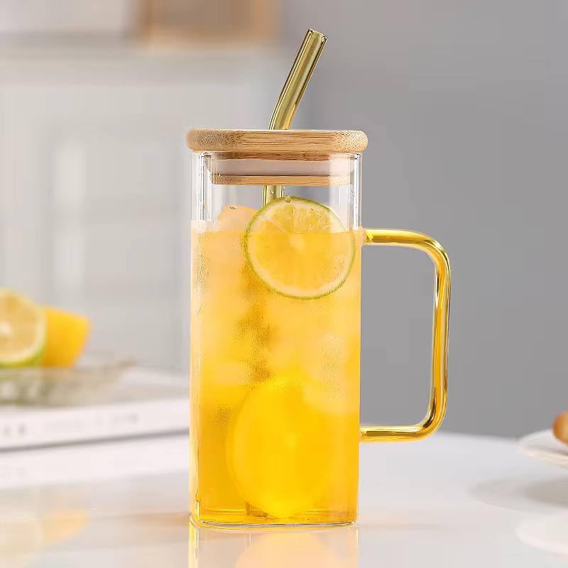 CALIST Wesco Wooden Lid Drinking Glass Sipper Straw Tumbler Mug Set of 1 Pc Beer Soda and Tea Coffee Can Fruit Juice Milk Water Cup Cocktail Smoothie Gift Glasses - Image 2