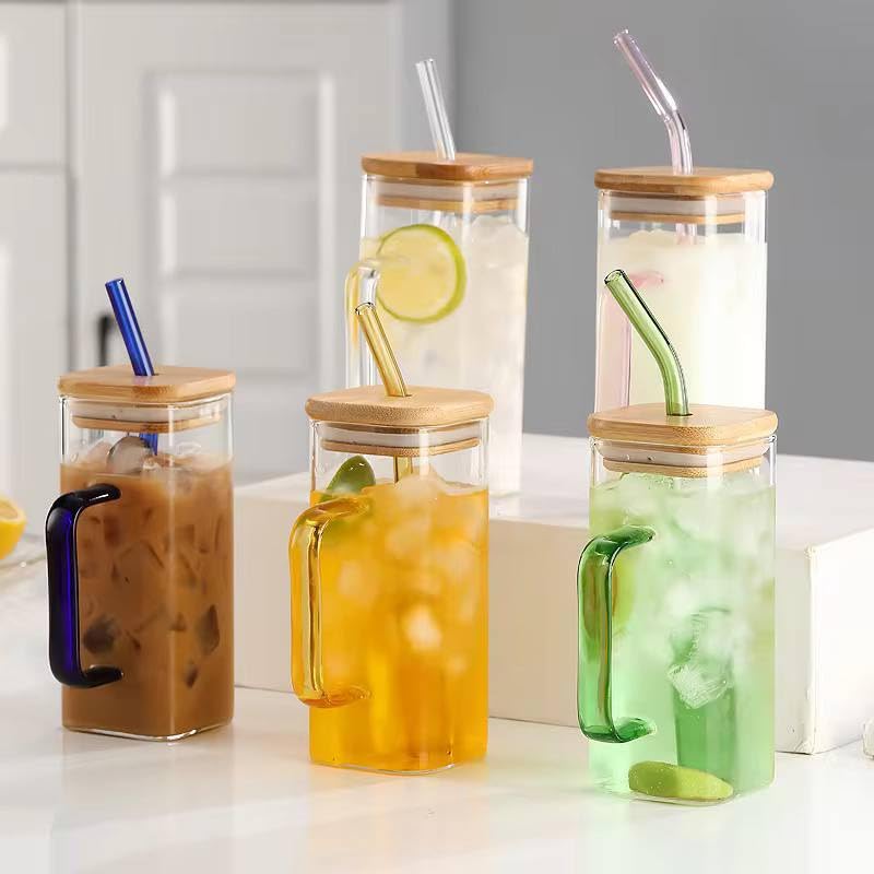 CALIST Wesco Wooden Lid Drinking Glass Sipper Straw Tumbler Mug Set of 1 Pc Beer Soda and Tea Coffee Can Fruit Juice Milk Water Cup Cocktail Smoothie Gift Glasses - Image 5