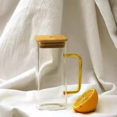 CALIST Wesco Wooden Lid Drinking Glass Sipper Straw Tumbler Mug Set of 1 Pc Beer Soda and Tea Coffee Can Fruit Juice Milk Water Cup Cocktail Smoothie Gift Glasses - Image 3