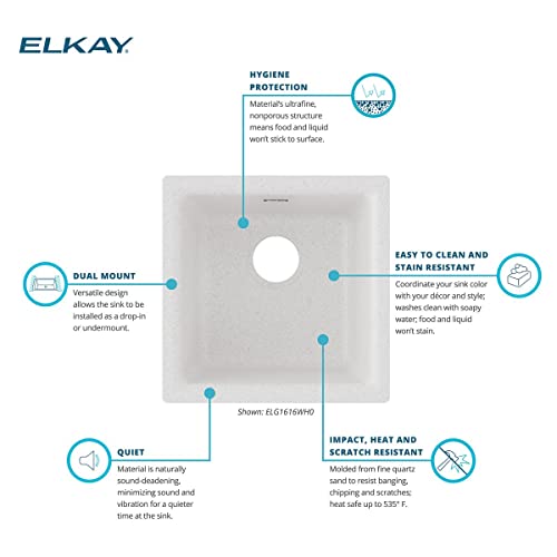Elkay حوض بار إل كاي كواترز كلاسيك 15-3/4" × 15-3/4" × 7-11/16" بولة واحدة مزدوجة التركيب أبيض - Image 5