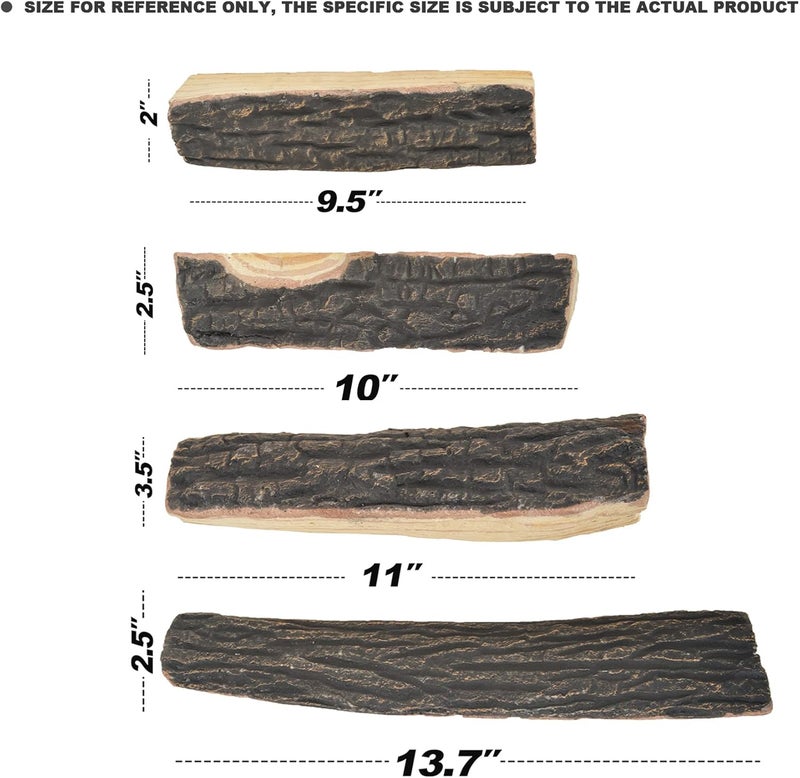Skyflame 4pcs Fireplace Ceramic Wood Logs Gas Heat Resistant Realistic Artificial Stackable Decoration Logs, All Types Indoor or Outdoor Fireplace and Fire Pit, Clean Burning Accessories - Image 3