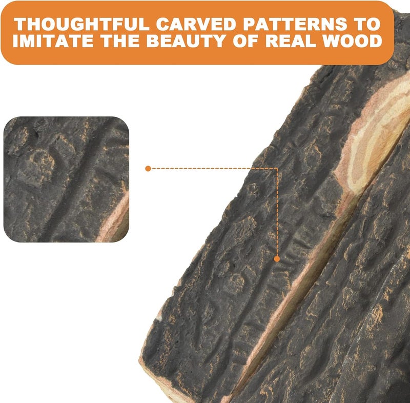 Skyflame 4pcs Fireplace Ceramic Wood Logs Gas Heat Resistant Realistic Artificial Stackable Decoration Logs, All Types Indoor or Outdoor Fireplace and Fire Pit, Clean Burning Accessories - Image 4