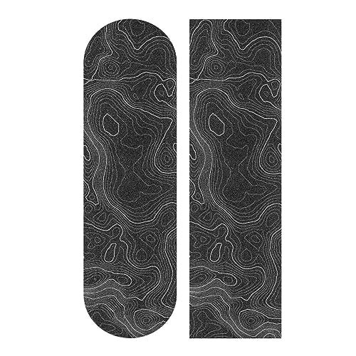 aportt Topographic Map Black Grip Tape With White Lines Contour Geographic Skateboard 33x9 Inch Non-Slip Sandpaper for Longboard Roller Board Stair Treads - Image 1