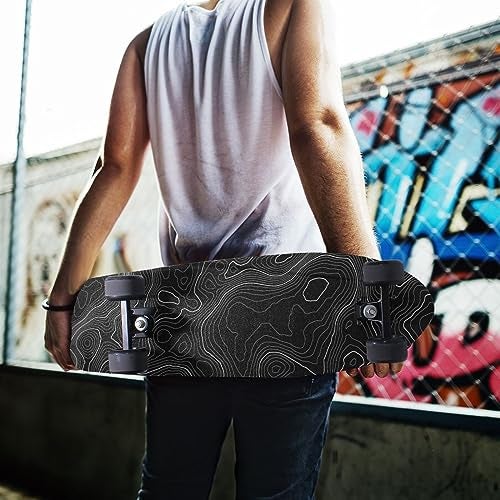 aportt Topographic Map Black Grip Tape With White Lines Contour Geographic Skateboard 33x9 Inch Non-Slip Sandpaper for Longboard Roller Board Stair Treads - Image 5