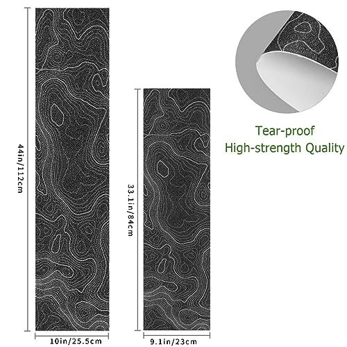 aportt Topographic Map Black Grip Tape With White Lines Contour Geographic Skateboard 33x9 Inch Non-Slip Sandpaper for Longboard Roller Board Stair Treads - Image 2