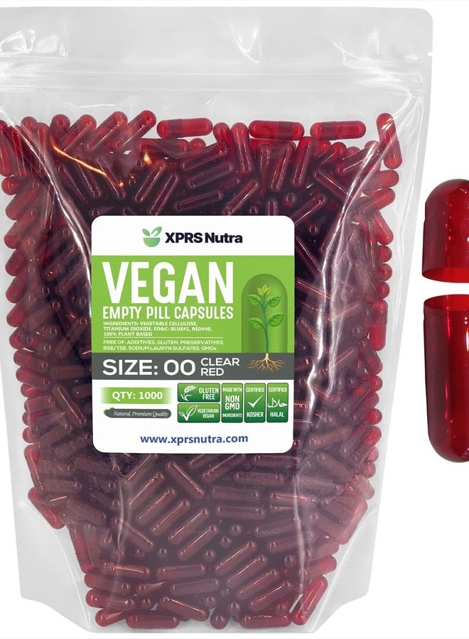 XPRS Nutra Size 00 Empty Capsules - 1000 Count Empty Vegan Capsules - Vegetarian Empty Pill Capsules- DIY Vegetable Capsule Filling- Veggie Pill Capsules Empty Caps (Clear Red) - Image 1