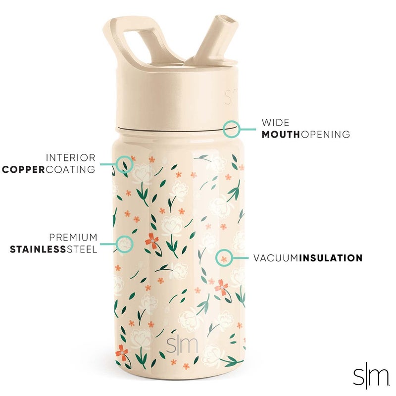 Simple Modern Kids Summit Water Bottle with Straw Lid | 14oz Stainless Steel Cup Insulated Tumbler for Toddlers, School | Chloe Floral - Image 3