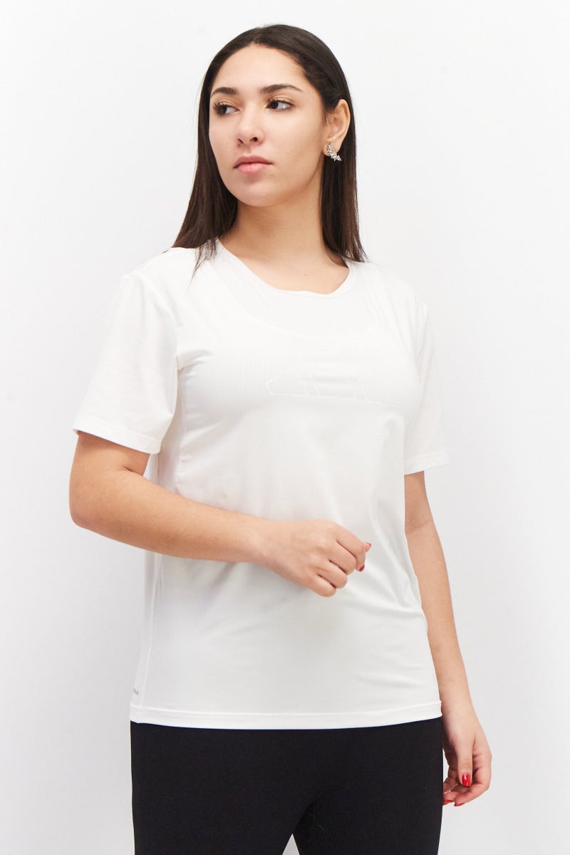 Adidas تي شيرتات جري قصيرة الأكمام للنساء، بيضاء - Image 1