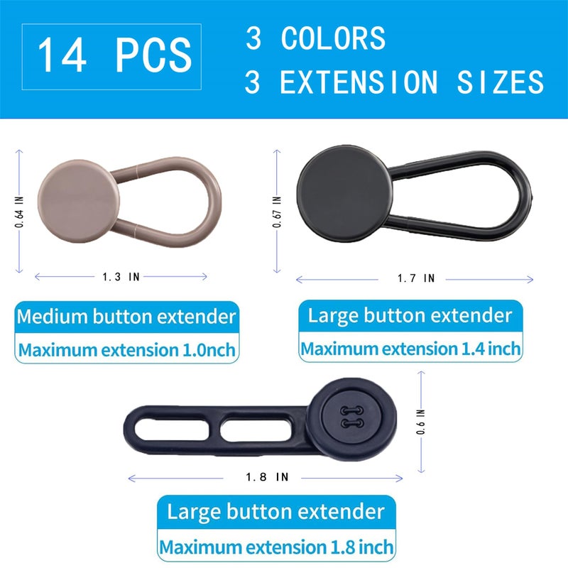 JANCAN 14 PCS Button Extenders for Jeans & Pants - Pants Waist Extenders 1-1.8 Inches for Women and Men - Waist Adjuster for Pregnancy, Shirts,Dress Pants, Collars,Shorts-No Sewing Required - Image 2