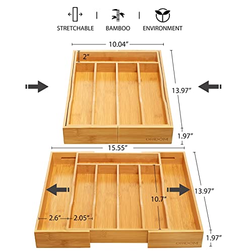 oridom Expandable Bamboo Kitchen Drawer Organizer for Cutlery and Utensils, Adjustable Bamboo Wood Cutlery Tray in Drawer for Flatware and Silverware in Kitchen, (Natural) - Image 2
