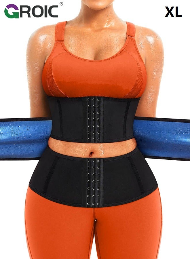 GROIC Sweat Band Waist Trainer, Sweat Steam Waist Belt, Sweat Belt for Weight Loss, Stomach Wraps, Waist Trimmer with Pocket, Sauna Suit Slimming Waist Belly Belt Band, Sports Gym Home Waist Trainer, XL - Image 1