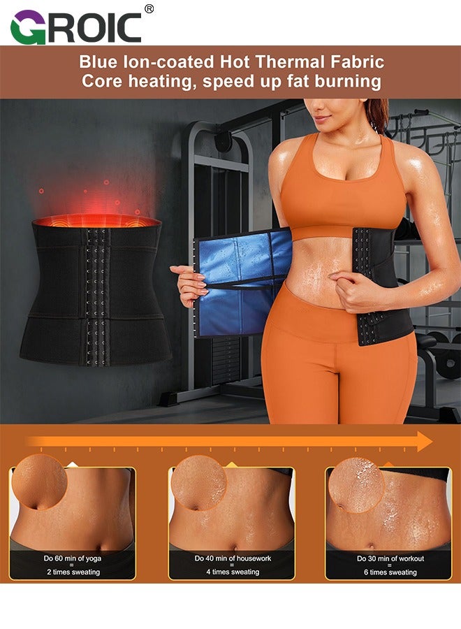 GROIC Sweat Band Waist Trainer, Sweat Steam Waist Belt, Sweat Belt for Weight Loss, Stomach Wraps, Waist Trimmer with Pocket, Sauna Suit Slimming Waist Belly Belt Band, Sports Gym Home Waist Trainer, XL - Image 3