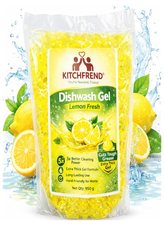 KITCHFREND® Dishwash Gel Lemon Fresh 950g | Extra Thick Dishwashing Gel | Long Lasting Use | Tough on Grease | Hand Friendly Dish Wash Gel Refill Pouch - Image 2