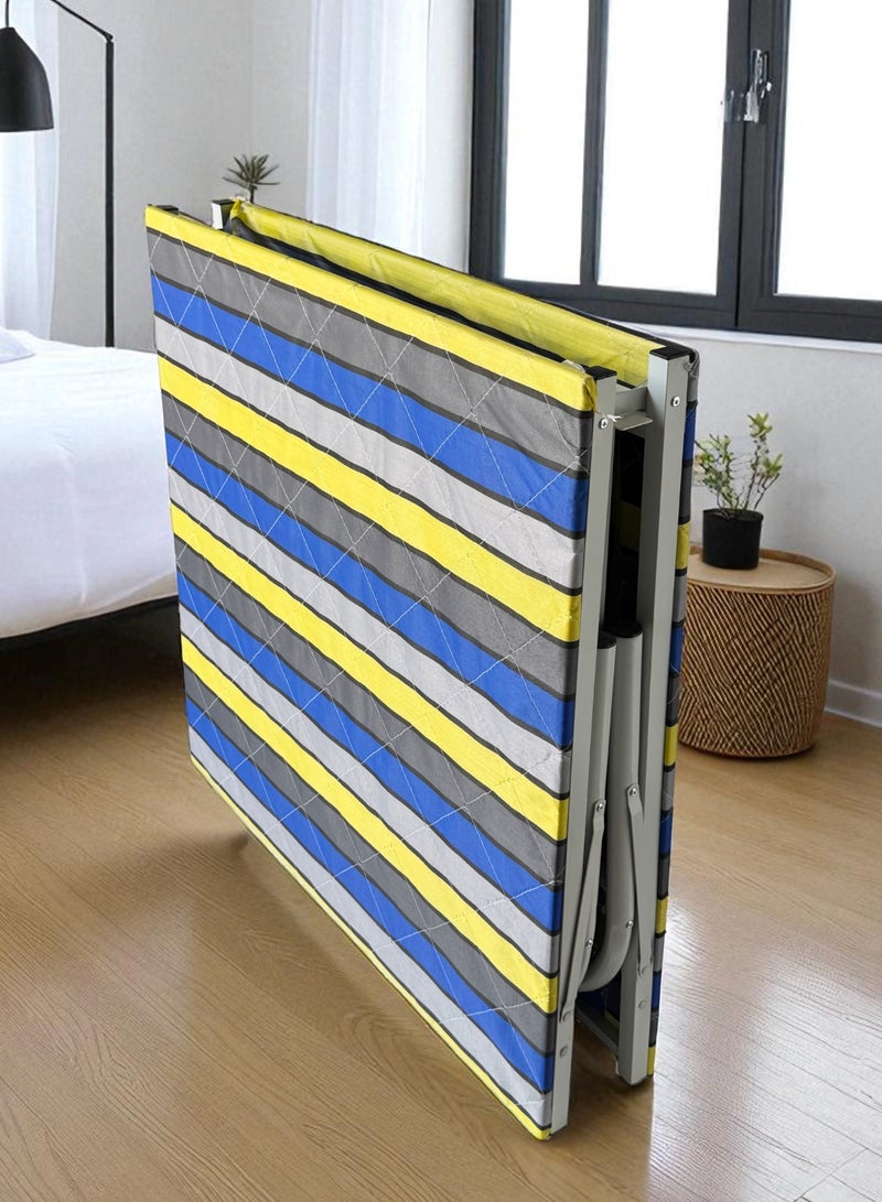 RENOVO Folding Bed Single Size 190*90cm Striped Mesh Foldable Metal Frame Bed Wood Platform for Guest and Children Capacity 200 Kg  - Image 3