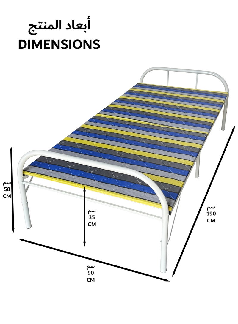 RENOVO Folding Bed Single Size 190*90cm Striped Mesh Foldable Metal Frame Bed Wood Platform for Guest and Children Capacity 200 Kg  - Image 5