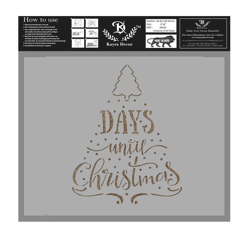 Kayra Decor Kayra Decor Reusable Days Until Christmas Stencil Painting Stencils for Art and Craft,Walls,Floor,Painting Canvas Art,T-Shirt, Cookie & Cake Decoration,Drawing Stencils for Kids, 6"x 6" (Pack of 1) - Image 1