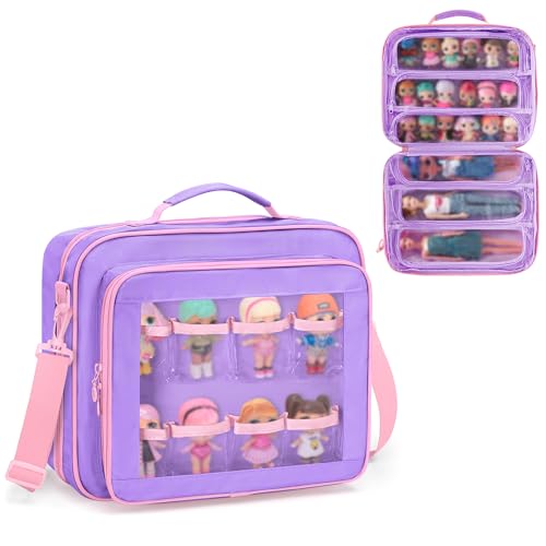 GRAOSO Doll Carrying Case Compatible with LOL Surprise Dolls All, Display Storage for Doll Organizer with 7 Clear Zipper Pockets and a Handle Strap & Shoulder Strap, Purple, Bag Only (Patented Design) - Image 1