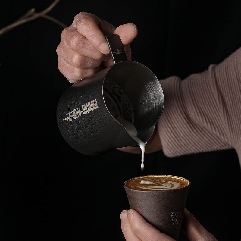 MHW-3BOMBER Espresso Steaming Pitcher Milk Frothing Pitcher Stainless Steel Milk Coffee Cappuccino Latte Art Barista Cup 16.9oz/500ml (Matte Black) P5032B-OS - Image 3