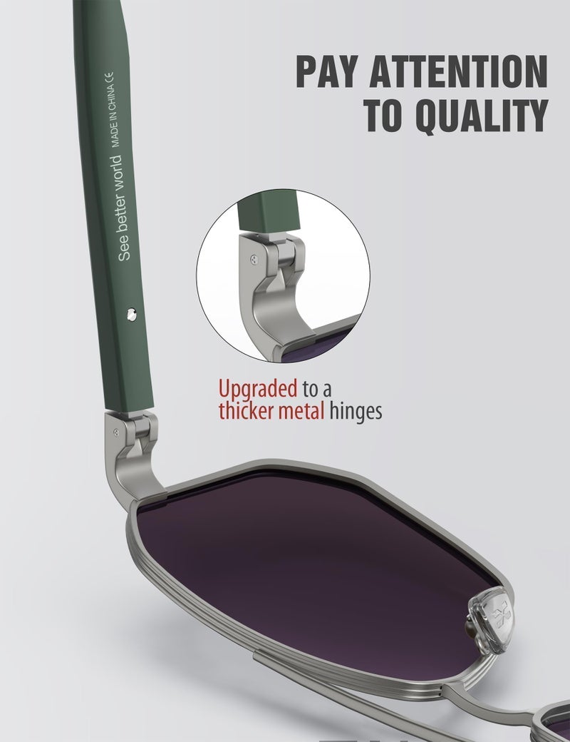 LUENX Aviator Sunglasses for Men Driving Square Polarized Polygon Lens - UV 400 Protection with Accessories(Mirror Green Lens) - Image 3