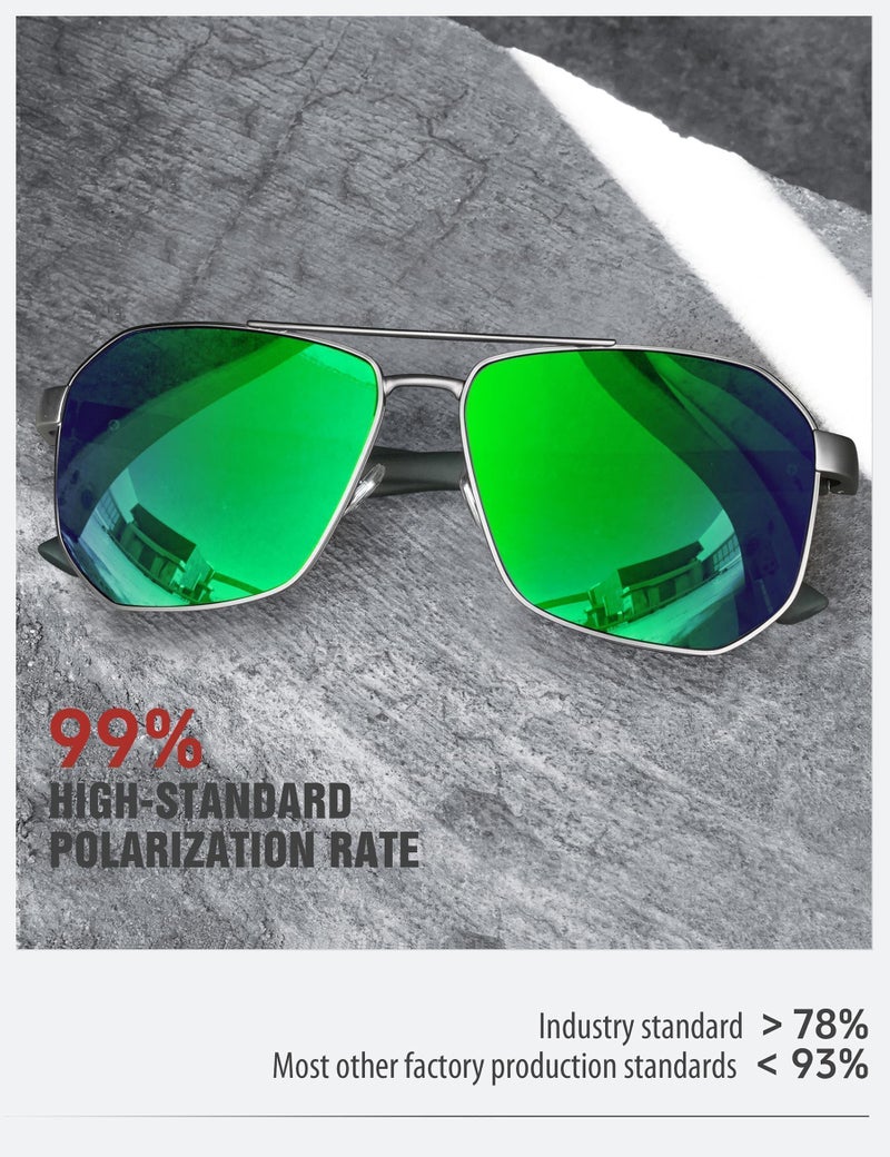 LUENX Aviator Sunglasses for Men Driving Square Polarized Polygon Lens - UV 400 Protection with Accessories(Mirror Green Lens) - Image 5